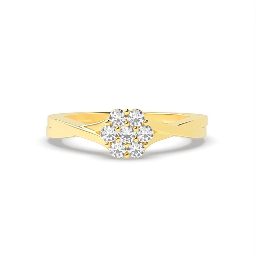 Pave Setting Round Yellow Gold Crossover side Engagement Rings