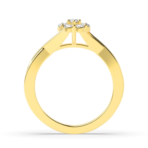 Pave Setting Round Yellow Gold Crossover side Engagement Rings