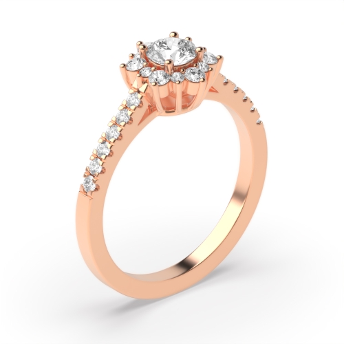 4 Prong Round Rose Gold Flowered shaped halo Halo Engagement Rings