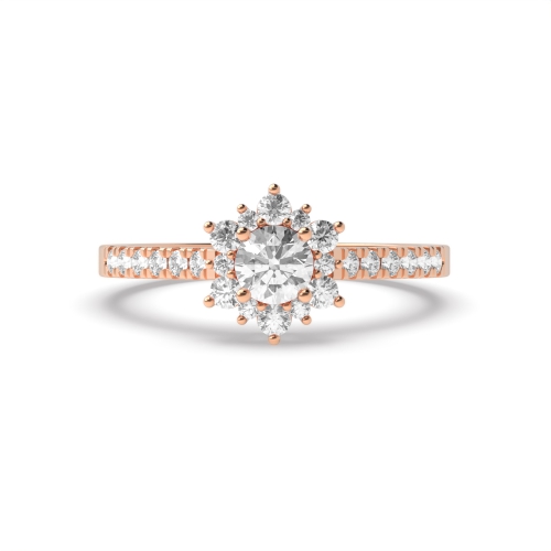 4 Prong Round Rose Gold Flowered shaped halo Halo Engagement Rings