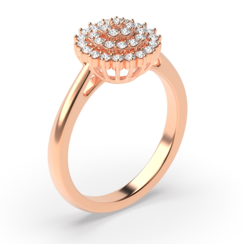 Pave Setting Round Rose Gold Cluster Diamond Rings