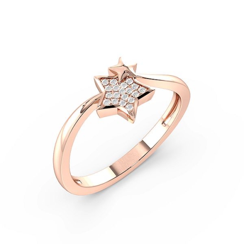 Pave Setting Round Rose Gold Two star Diamond Rings