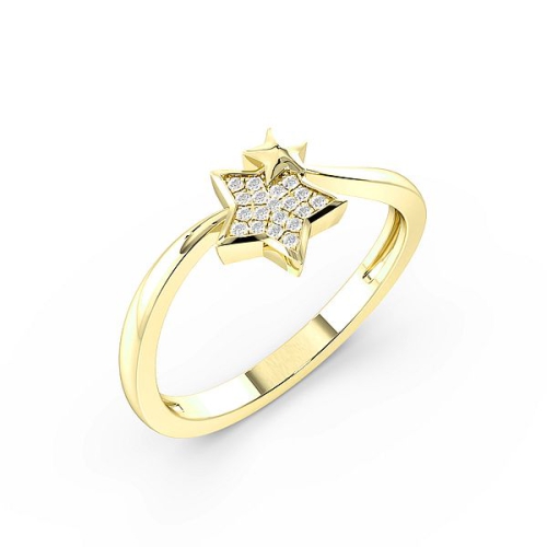 Pave Setting Round Yellow Gold Two star Cluster Diamond Rings