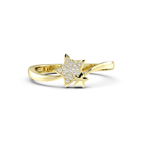 Pave Setting Round Yellow Gold Two star Cluster Diamond Rings