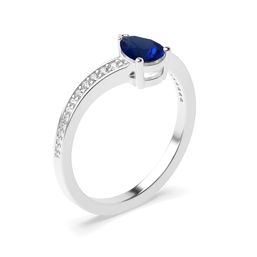 Prong Pear Ethereal Blue Sapphire Engagement Rings