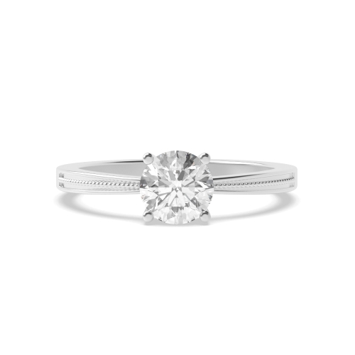 4 Prong Round Miligrain Lab Grown Solitaire Diamond Ring