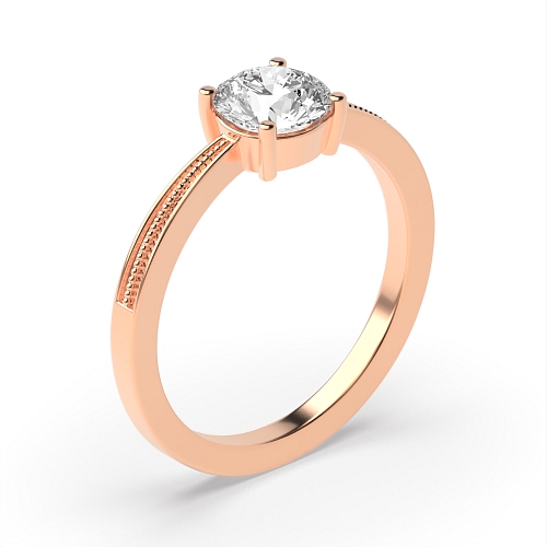 4 Prong Round Rose Gold Miligrain low set Minimalist Engagement Rings