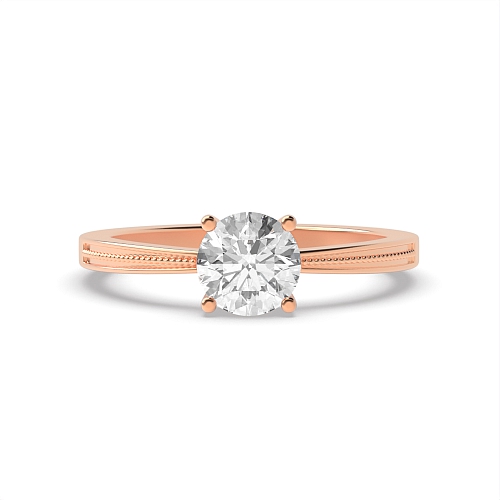 4 Prong Round Rose Gold Miligrain low set Minimalist Engagement Rings