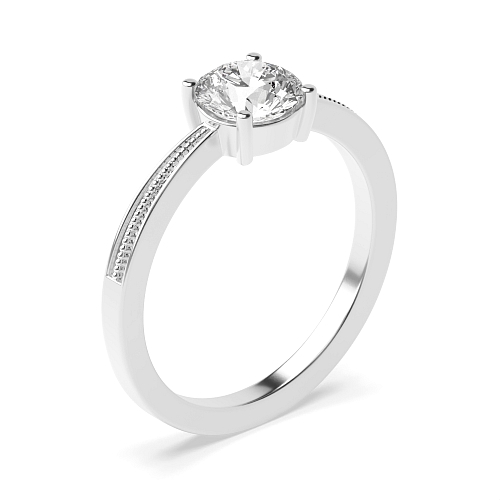 4 Prong Round Silver Miligrain low set Engagement Rings