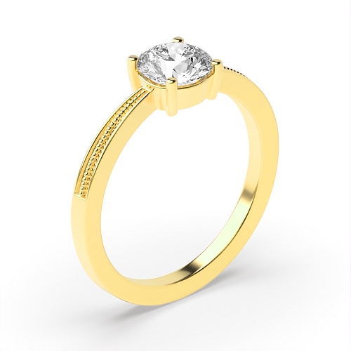 4 Prong Round Yellow Gold Miligrain low set Engagement Rings
