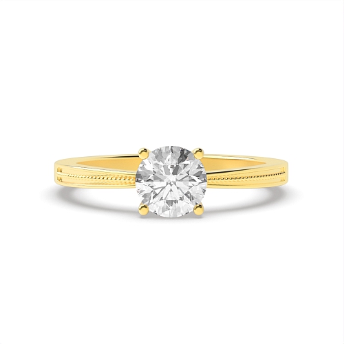 4 Prong Round Yellow Gold Miligrain low set Engagement Rings
