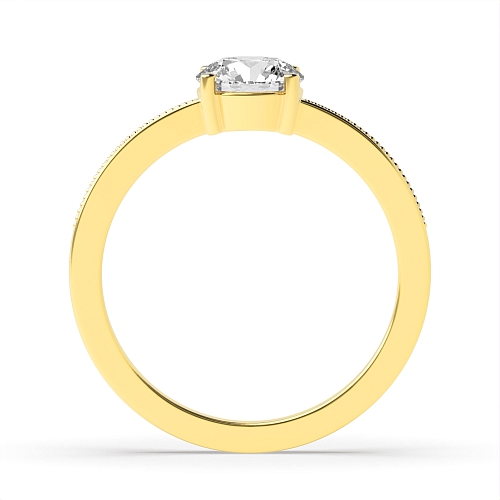 4 Prong Round Yellow Gold Miligrain low set Engagement Rings