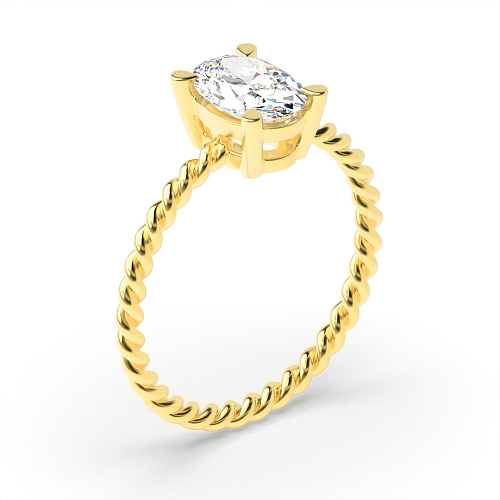 Oval Yellow Gold Rope band Engagement Rings
