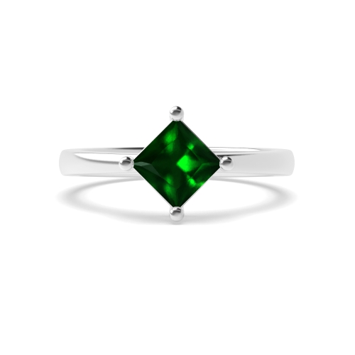 Princess N-W-E-S Emerald Solitaire Engagement Ring