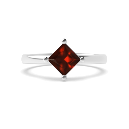 Princess N-W-E-S Garnet Solitaire Diamond Ring