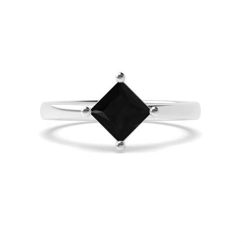 4 Prong Princess N-W-E-S Black Solitaire Diamond Ring