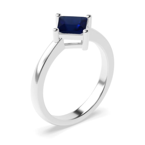 4 Prong Princess N-W-E-S Blue Sapphire Solitaire Diamond Ring