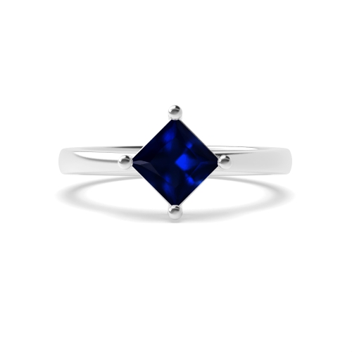 4 Prong Princess N-W-E-S Blue Sapphire Solitaire Diamond Ring