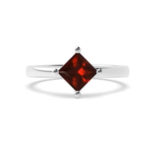 4 Prong Princess N-W-E-S Garnet Solitaire Diamond Ring