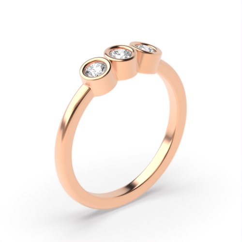 Bezel Setting Round Rose Gold Minimalist Trilogy Engagement Rings