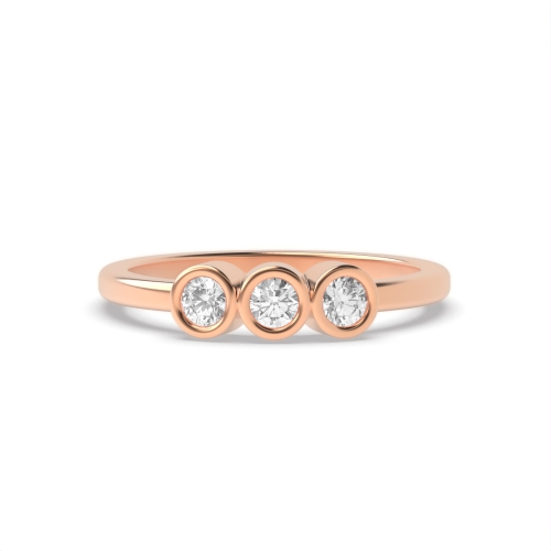 Bezel Setting Round Rose Gold Minimalist Trilogy Engagement Rings