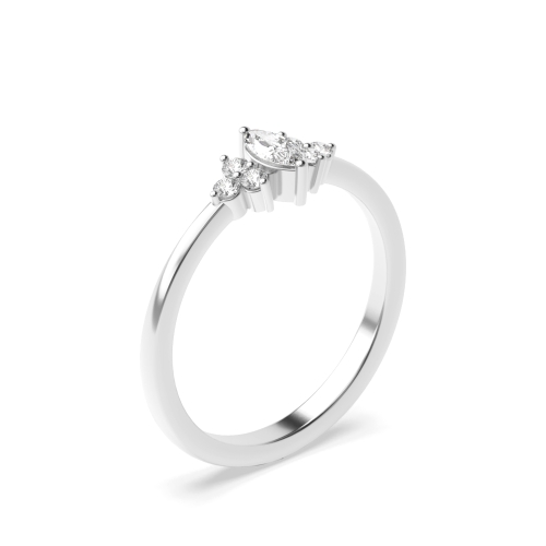 4 Prong Marquise Silver Cluster Diamond Rings