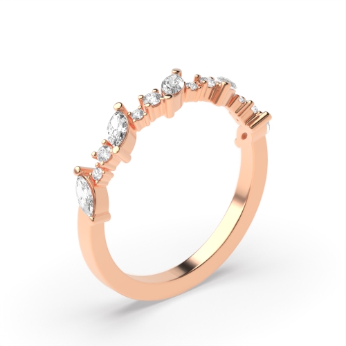 Marquise And Round Designer Half Eternity Diamond Wedding Rings