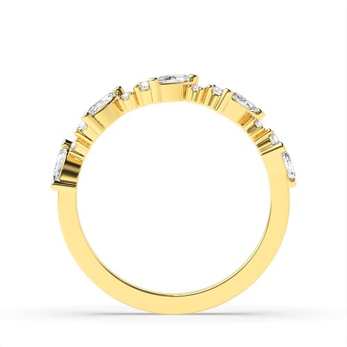 4 Prong Marquise Yellow Gold mixed cut Half Eternity Wedding Band