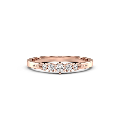 6 Prong Round Rose Gold Petit miligrain Diamond Rings