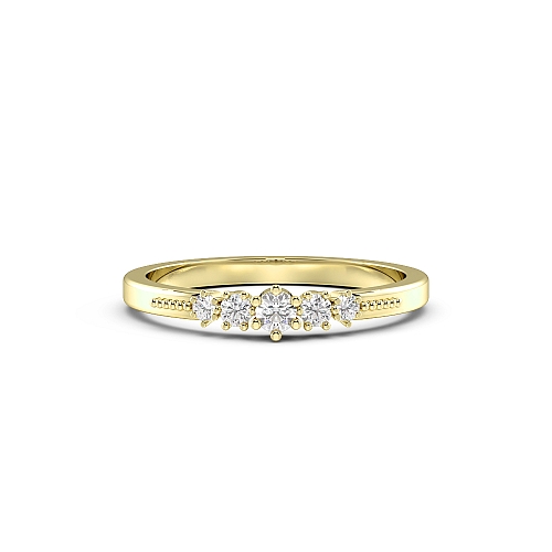 6 Prong Round Yellow Gold Petit miligrain Diamond Rings