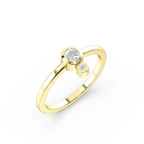 Bezel Setting Round Yellow Gold Double minimalist Engagement Rings