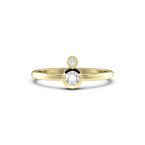 Bezel Setting Round Yellow Gold Double minimalist Engagement Rings