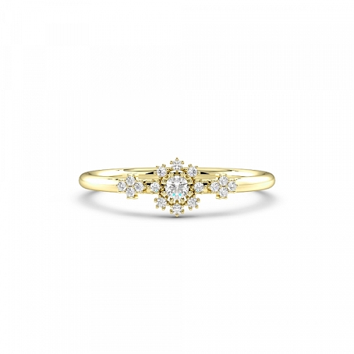 4 Prong Round Yellow Gold Delicate flower Engagement Rings