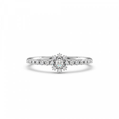 4 Prong Round Platinum Delicate pave set Halo Engagement Ring