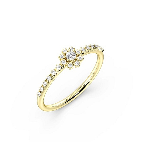 Round Yellow Gold Delicate pave set Engagement Rings