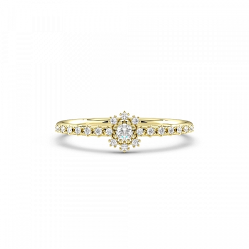 Round Yellow Gold Delicate pave set Engagement Rings