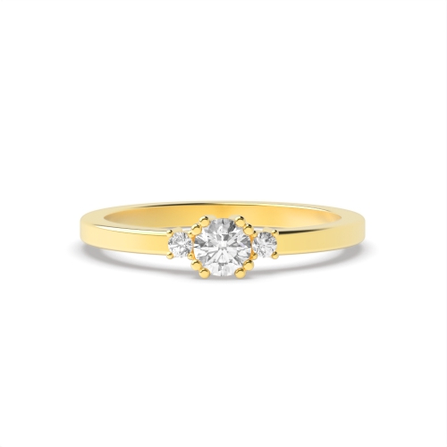 4 Prong Round Yellow Gold Double claws Engagement Rings