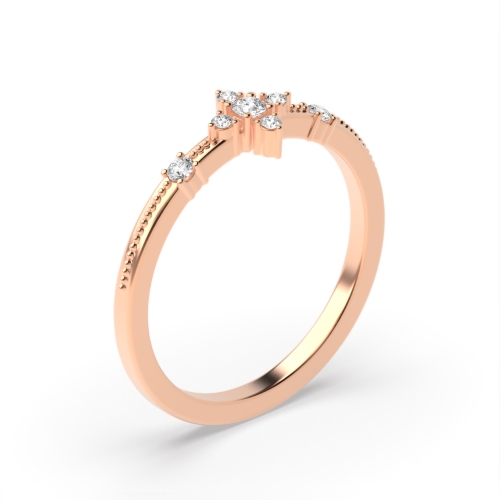 4 Prong Round Rose Gold miligrain Minimalist Engagement Rings