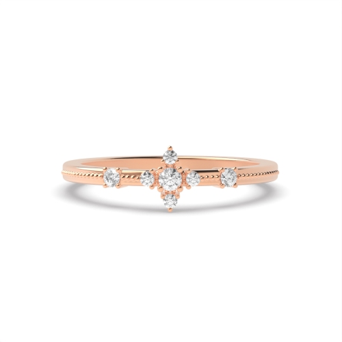 4 Prong Round Rose Gold miligrain Minimalist Engagement Rings