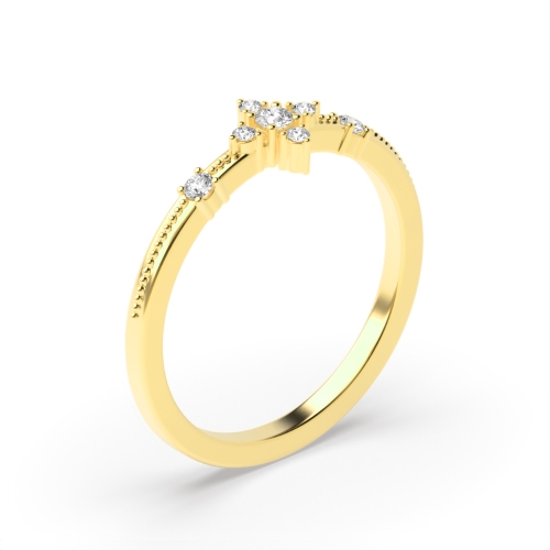 4 Prong Round Yellow Gold Cluster Diamond Ring