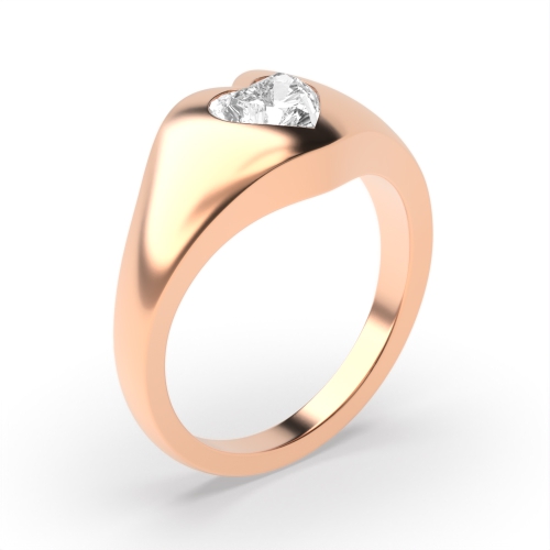 Prong Heart Rose Gold Flush smooth Engagement Rings
