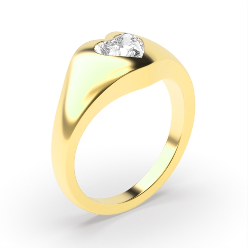 Prong Heart Yellow Gold Flush smooth Engagement Rings