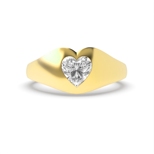 Prong Heart Yellow Gold Flush smooth Engagement Rings