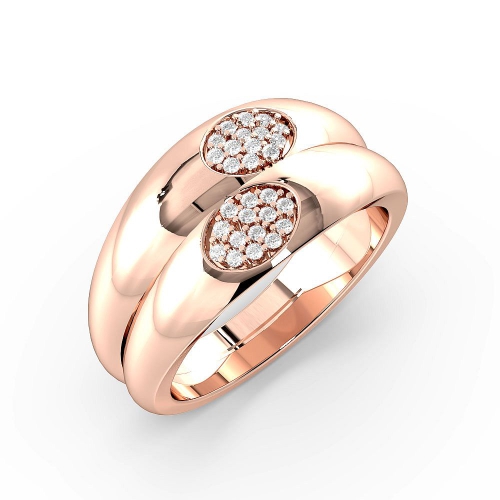 Pave Setting Round Rose Gold Oval shaped cluster Couples Engagement Rings