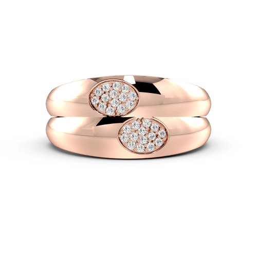 Pave Setting Round Rose Gold Oval shaped cluster Couples Engagement Rings