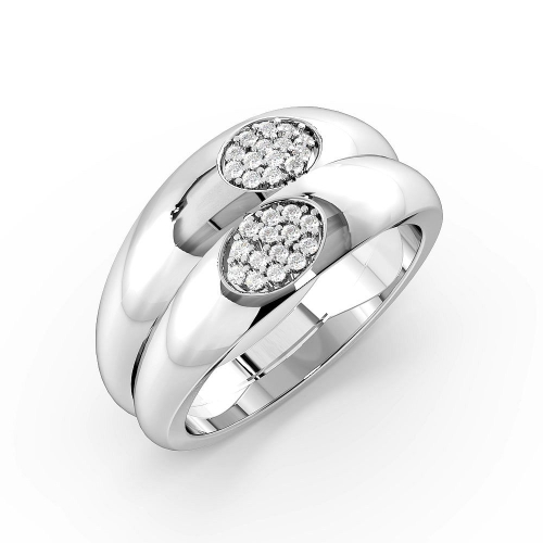 Pave Setting Round White Gold Oval shaped cluster Couples Engagement Rings