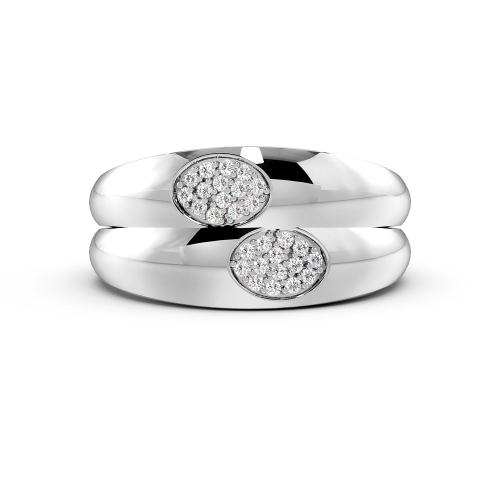Pave Setting Round White Gold Oval shaped cluster Couples Engagement Rings