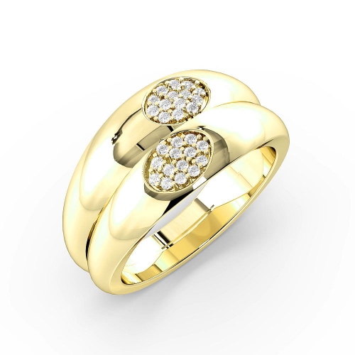Pave Setting Round Yellow Gold Oval shaped cluster Couples Engagement Rings