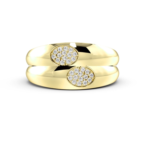 Pave Setting Round Yellow Gold Oval shaped cluster Couples Engagement Rings