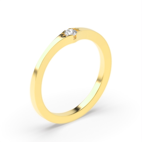 Flush Setting Round Yellow Gold Solitaire Engagement Rings